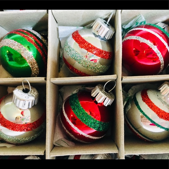 20 Radko Xmas Glass Ball Ornaments Glitter Stripes - Picture 4 of 9